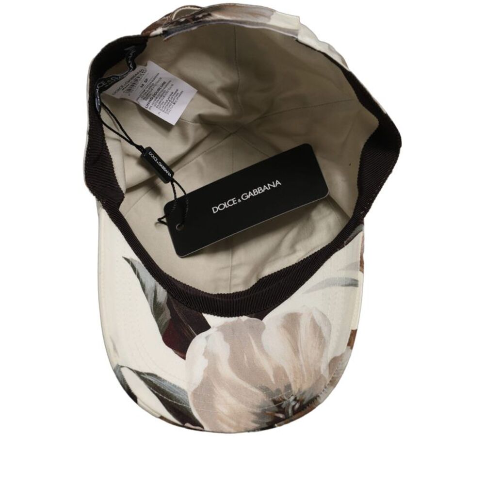Dolce & Gabbana Men Beige Floral Cotton Baseball Capello Men's Hat